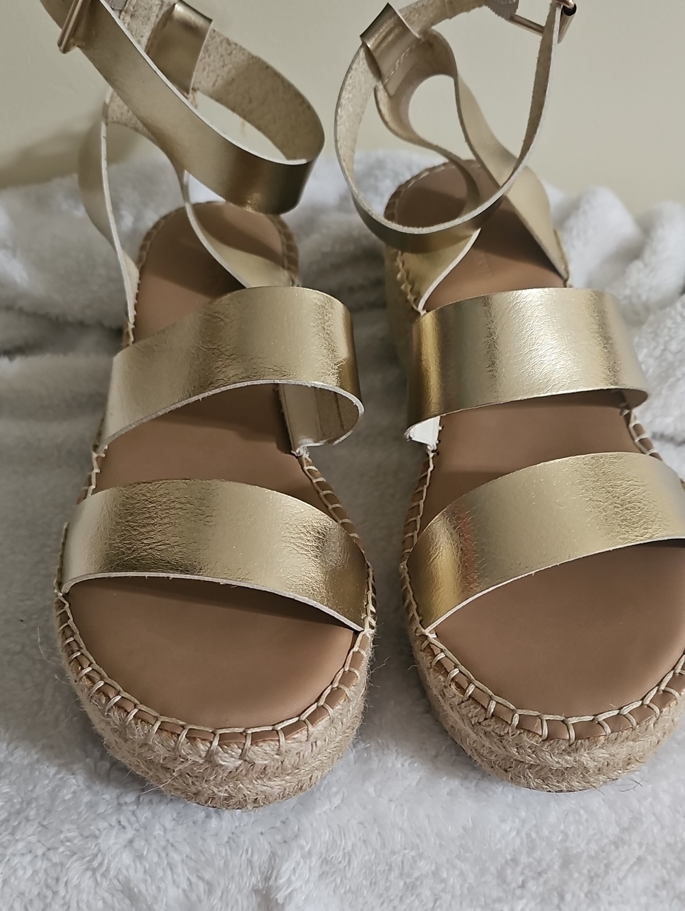 Gold Espadrille Platform Sandals - Women